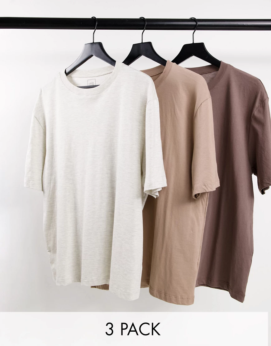 River Island – Oversize-T-Shirts in Braun/Camel/Ecru im 3er-Pack günstig online kaufen