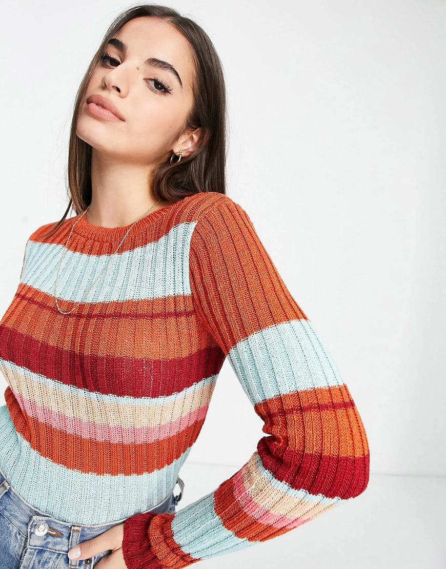 ASOS DESIGN – Gerippter Pullover mit Streifenmuster-Mehrfarbig günstig online kaufen