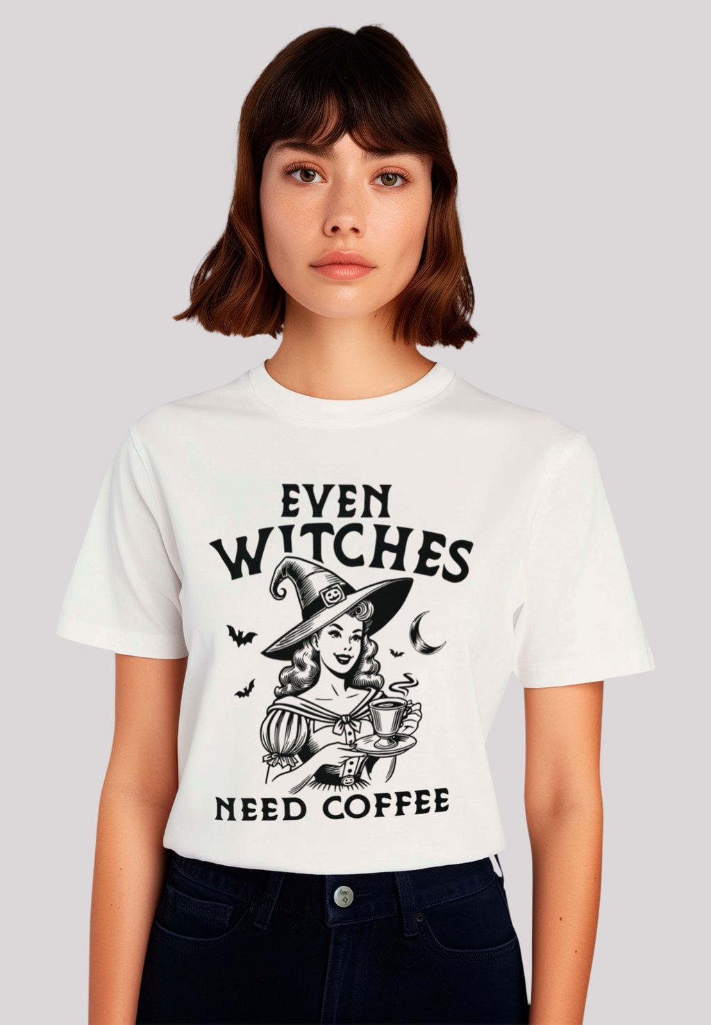 F4NT4STIC T-Shirt "Halloween Witch even witches need coffee", Premium Quali günstig online kaufen