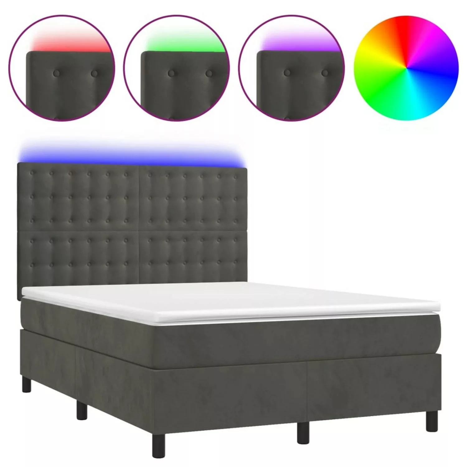 vidaXL Boxspringbett Boxspringbett mit Matratze LED Dunkelgrau 140x190 cm S günstig online kaufen