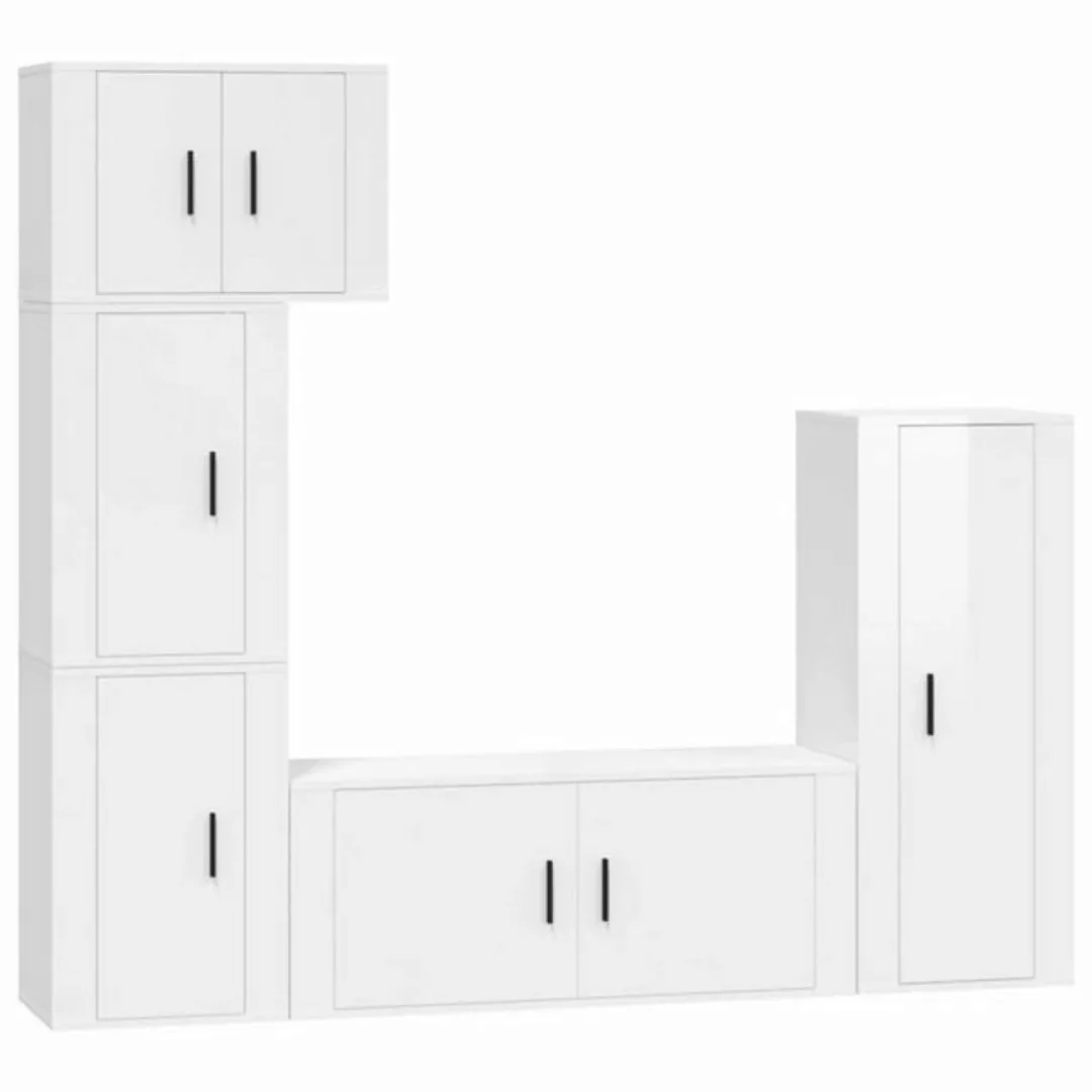 Vidaxl 5-tlg. Tv-schrank-set Hochglanz-weiß Holzwerkstoff günstig online kaufen