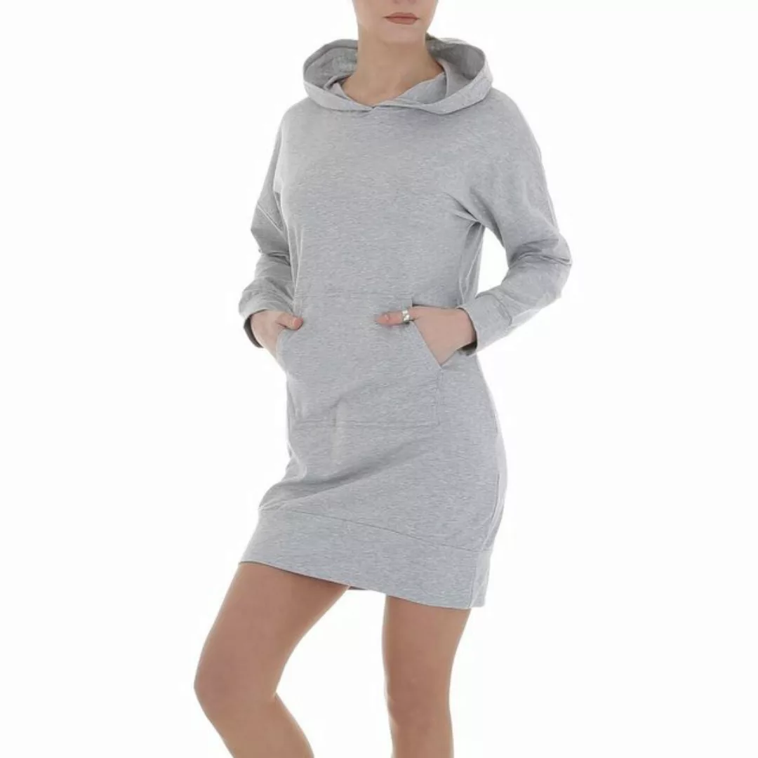 Ital-Design Shirtkleid Damen Freizeit Kapuze Stretch Minikleid in Grau günstig online kaufen
