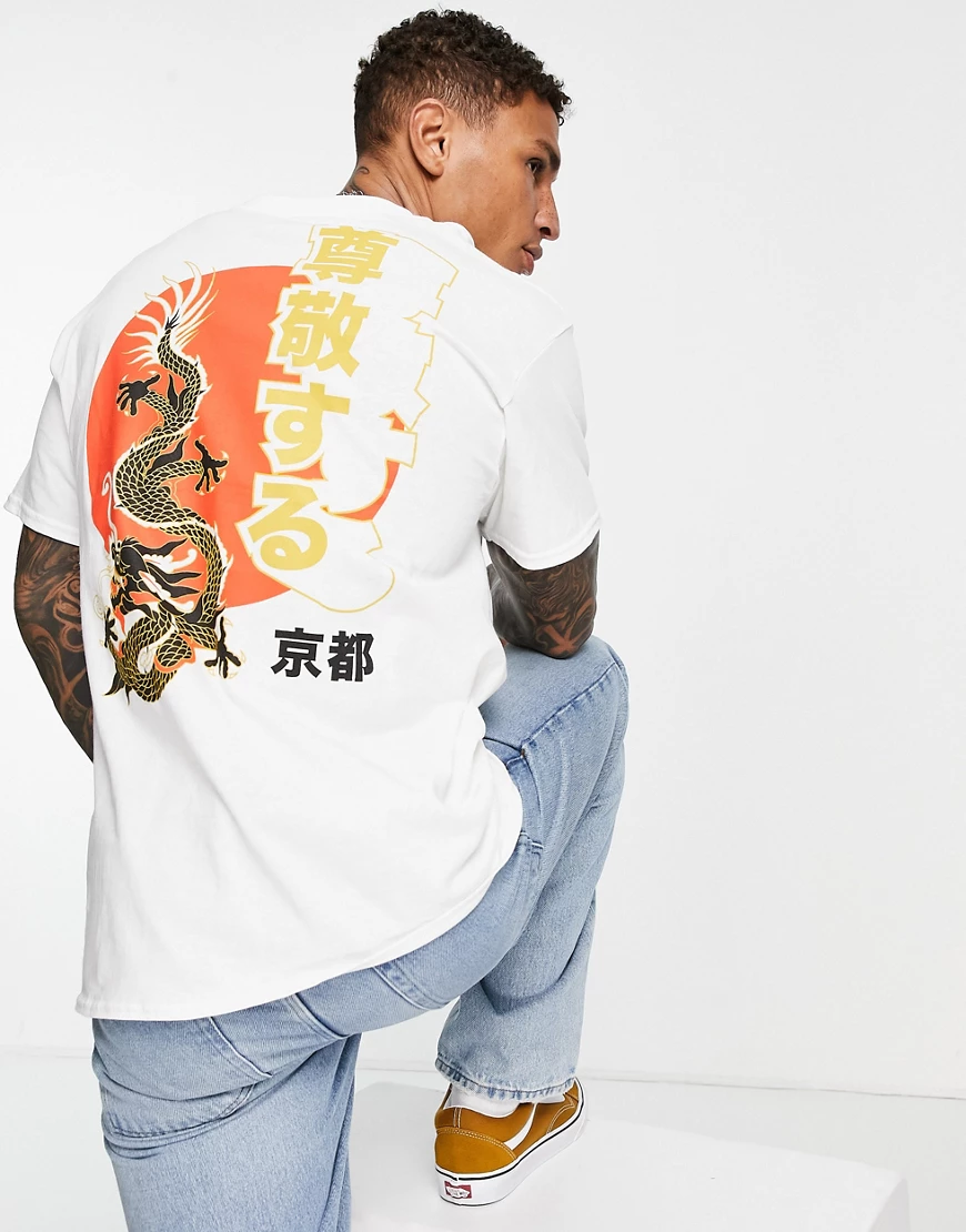 Topman – Oversize-T-Shirt in Weiß mit Drachen-Print auf Vorder- und Rücksei günstig online kaufen