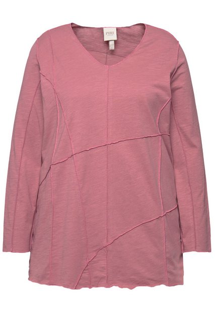 Ulla Popken Longsleeve Shirt Ziernähte V-Ausschnitt 3/4-Arm Biobaumwolle günstig online kaufen