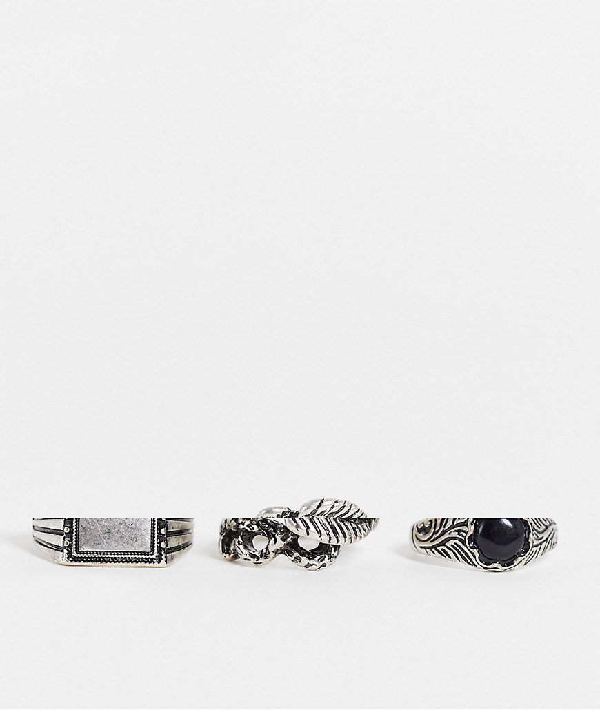 ASOS DESIGN – Set aus unterschiedlichen Siegelringen in polierter Silber-Op günstig online kaufen