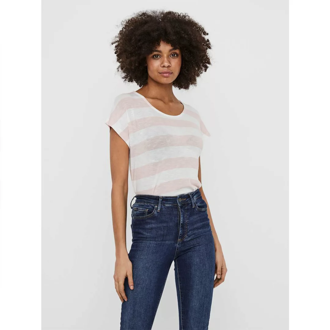 Vero Moda Wide Stripe Kurzärmeliges T-shirt S Sepia Rose / Stripes Snow Whi günstig online kaufen