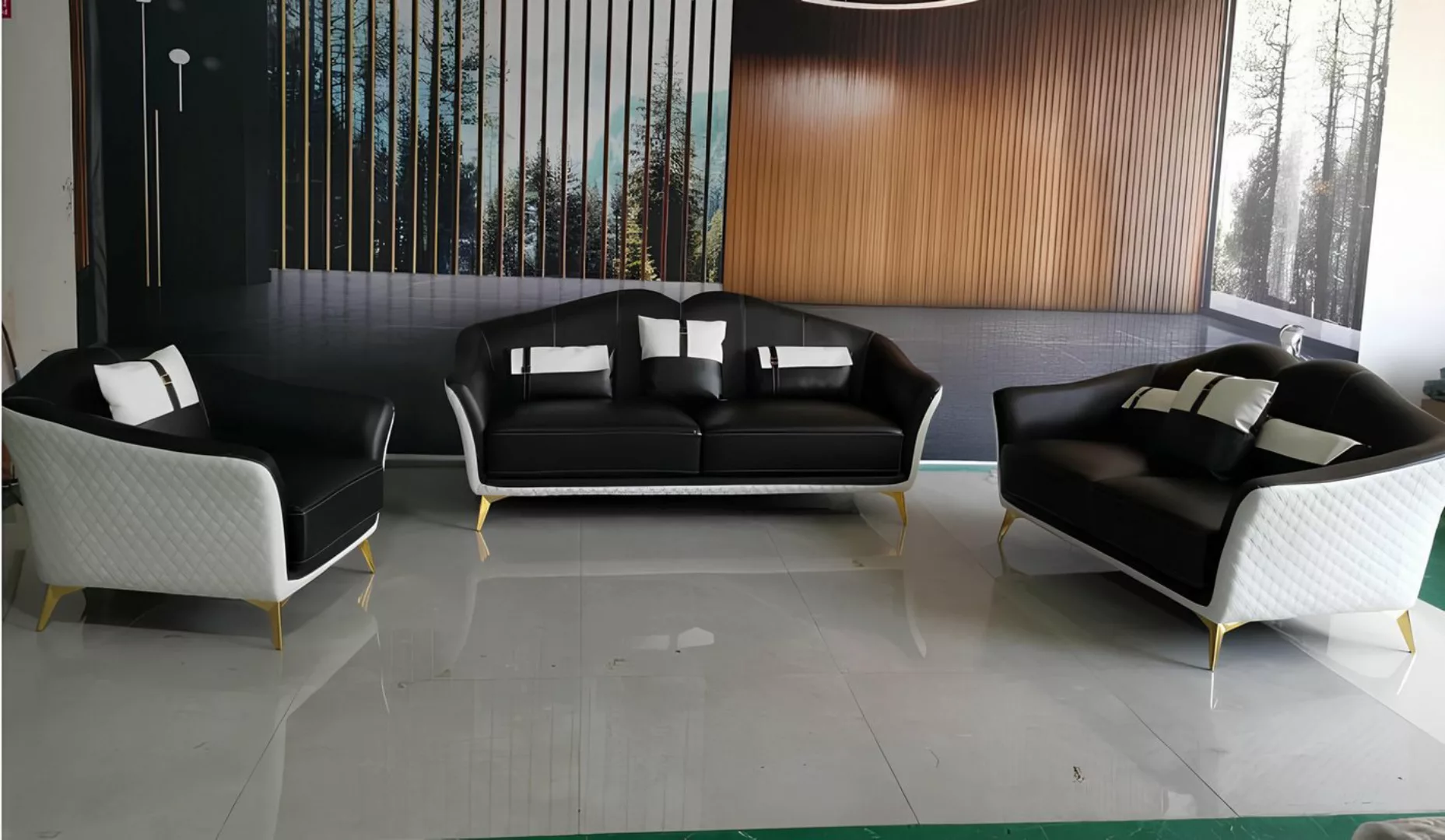 Xlmoebel Sofa Neues Ledersofa-Set in Schwarz mit 3-Sitzer, 2-Sitzer und Ses günstig online kaufen