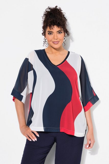 Ulla Popken Tunika Chiffon-Tunika doppellagig V-Ausschnitt 3/4-Arm günstig online kaufen