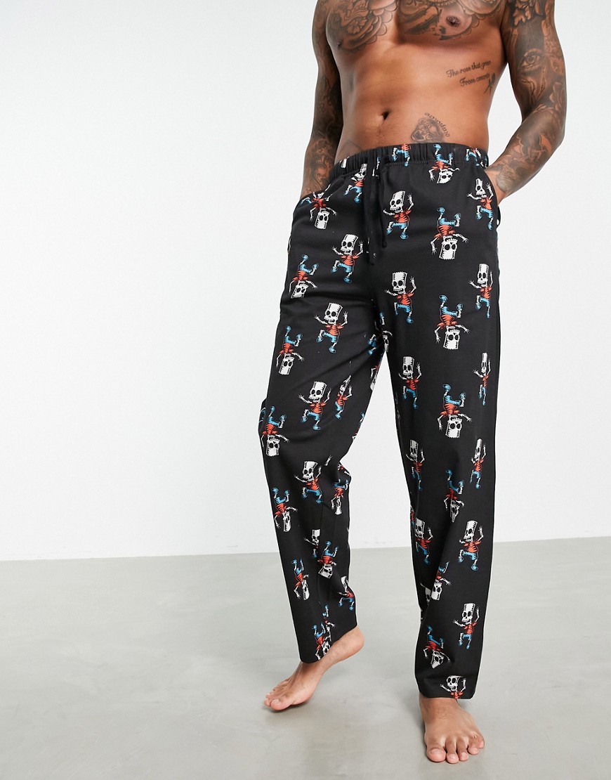 ASOS DESIGN – Halloween – Lounge-Pyjamahose mit Bart Simpson-Print-Schwarz günstig online kaufen