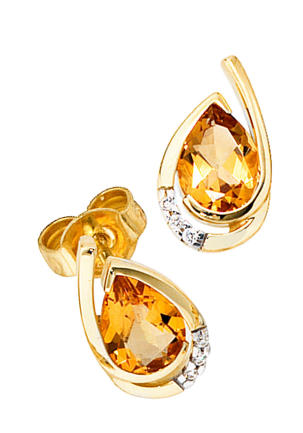 JOBO Paar Ohrstecker "Tropfen-Ohrringe", 585 Gold mit 6 Diamanten und Citri günstig online kaufen