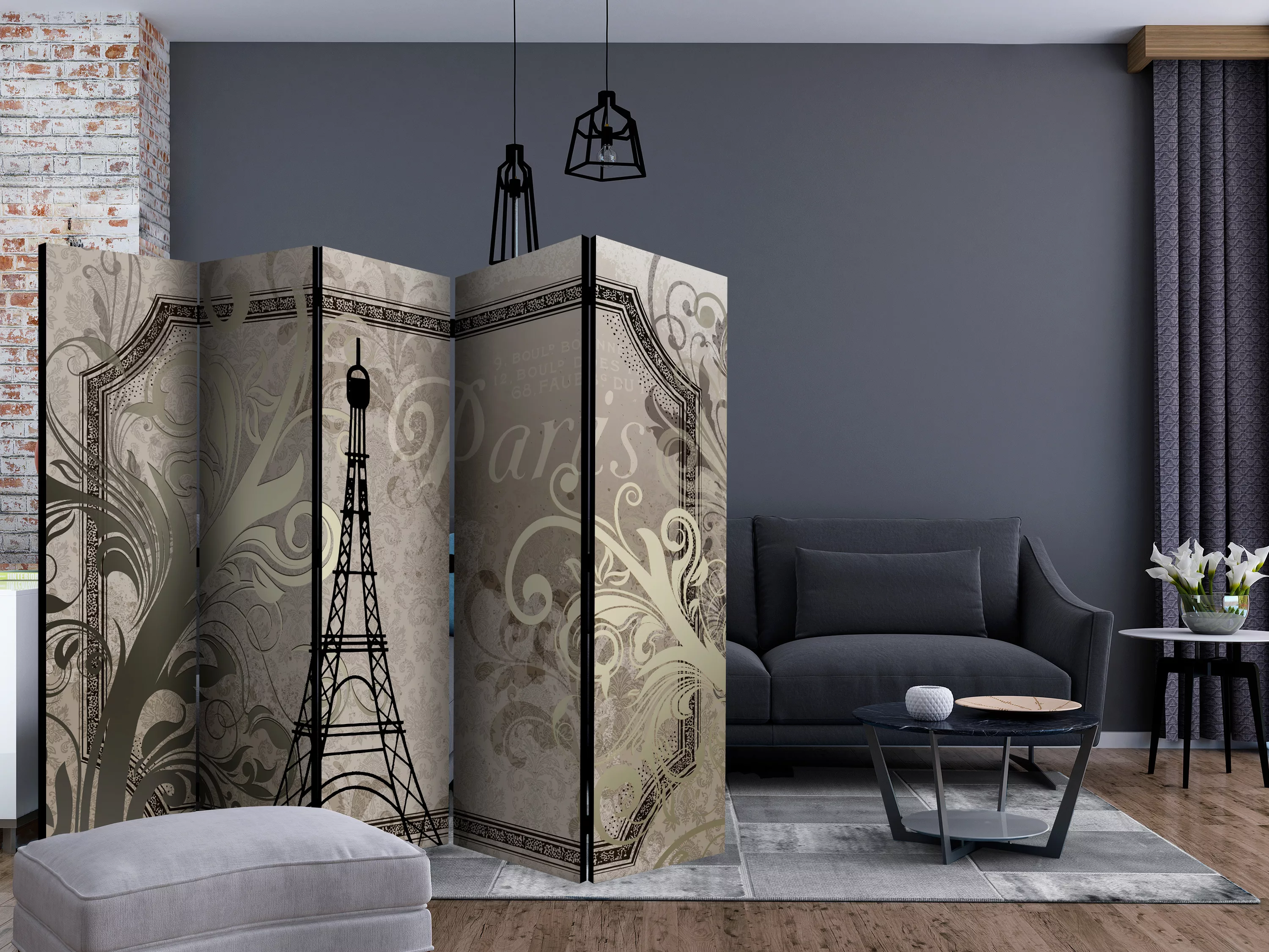 5-teiliges Paravent - Vintage Paris - Gold Ii [room Dividers] günstig online kaufen