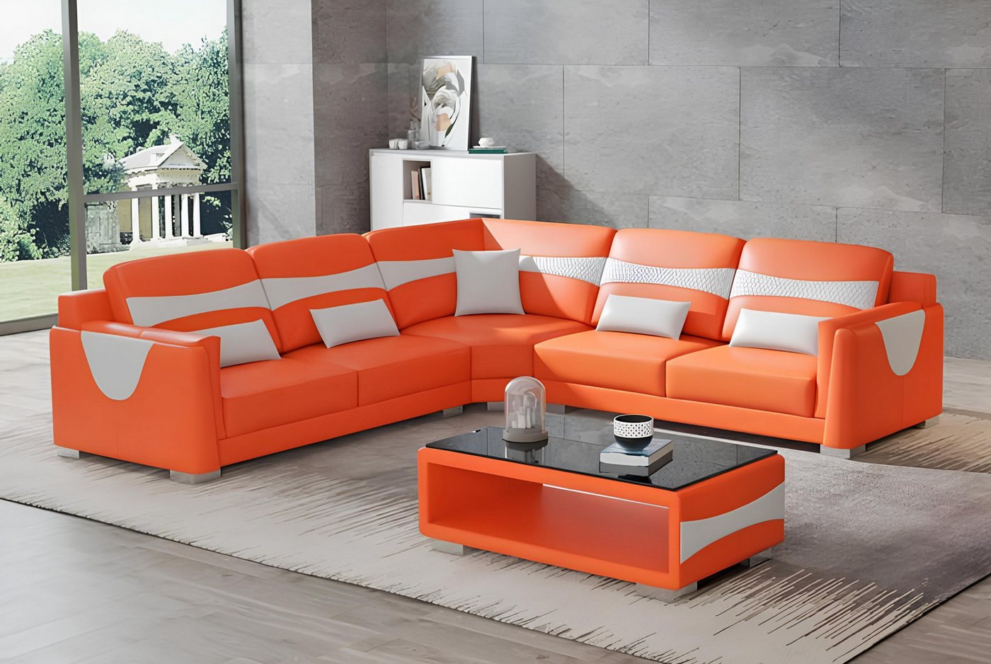 Xlmoebel Ecksofa Ecksofa in L-Form mit orangefarbenem Design und Lederausst günstig online kaufen