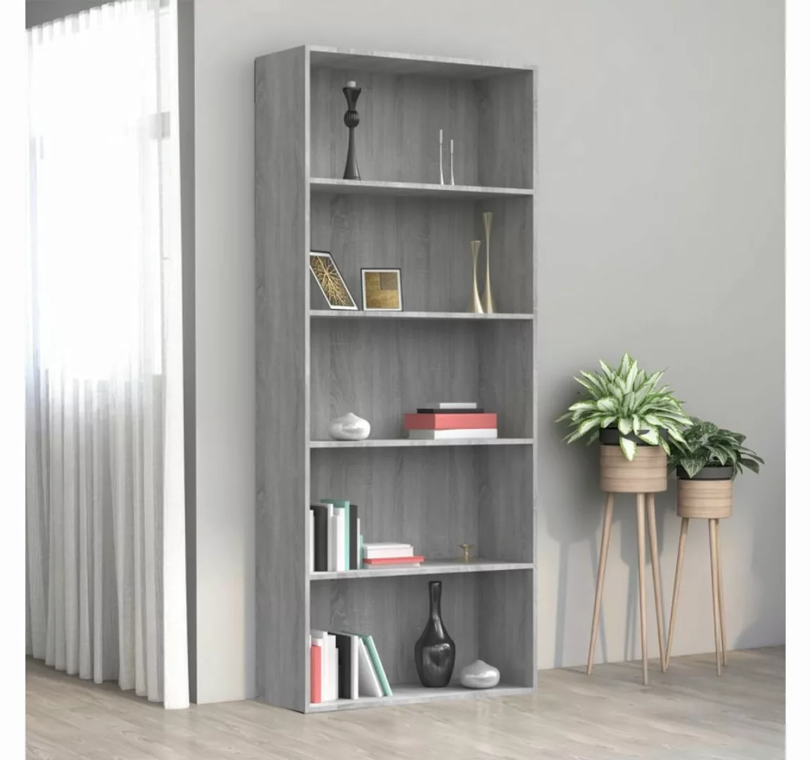 vidaXL Bücherregal Bücherregal 5 Fächer Grau Sonoma 80x30x189 cm Spanplatte günstig online kaufen