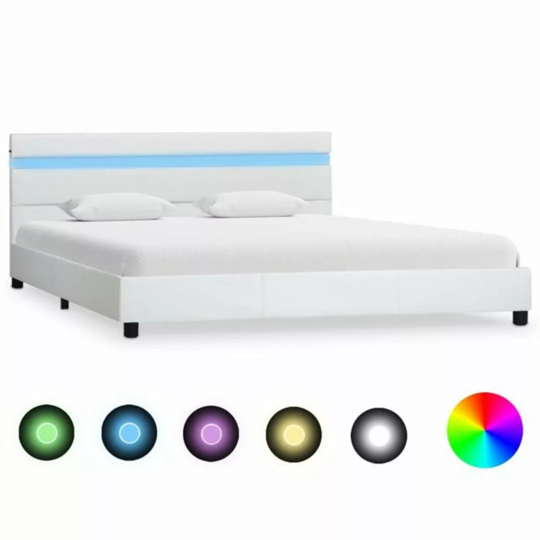vidaXL Bett Bettgestell mit LED Weiß Kunstleder 160×200 cm günstig online kaufen