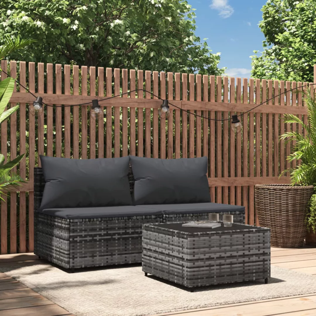 Vidaxl 3-tlg. Garten-lounge-set Mit Kissen Grau Poly Rattan günstig online kaufen