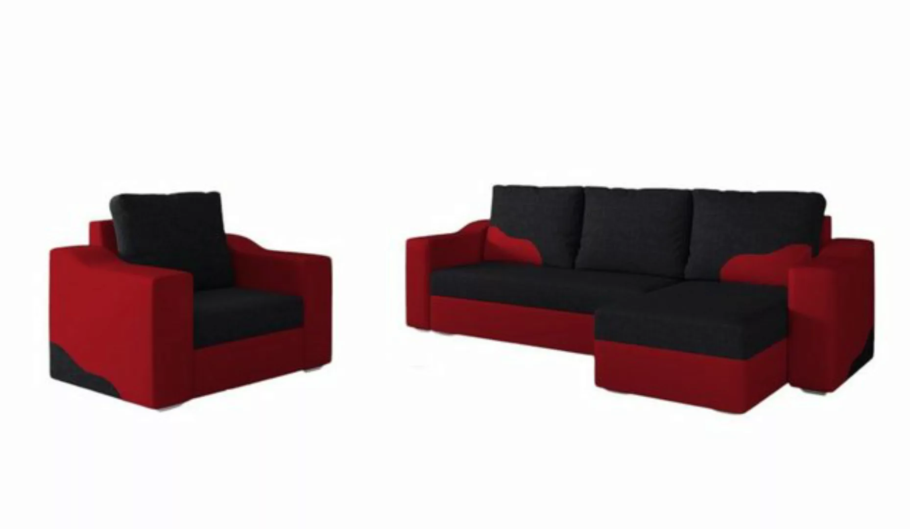 Fun Möbel Polstergarnitur Sofaset Ecksofa COLLIN mit Ottomane plus Sessel, günstig online kaufen