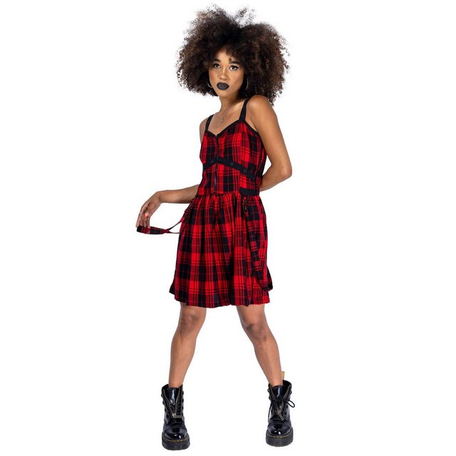 Heartless Minikleid Eclipse Red Check Punk Grunge Tartan Kariert Riemen günstig online kaufen