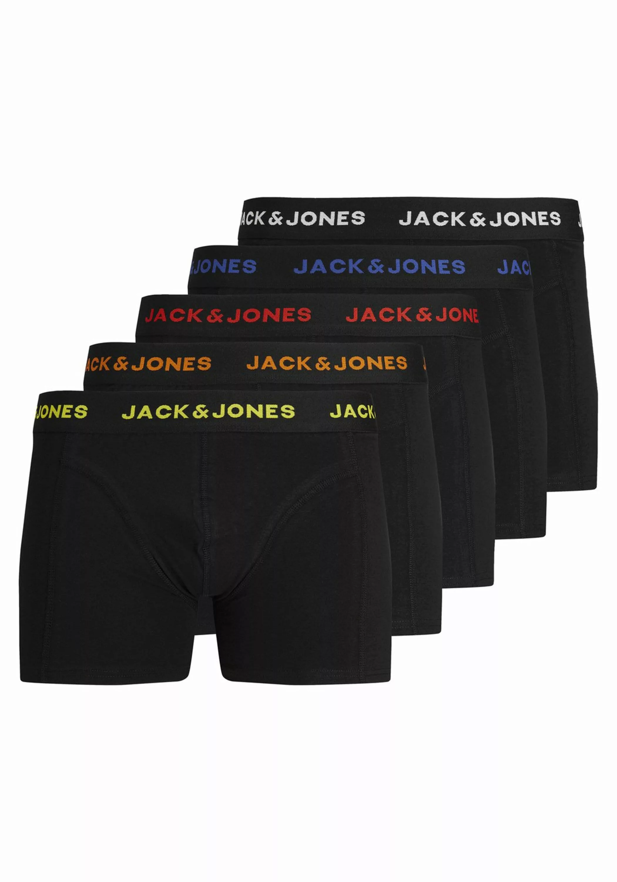 Jack & Jones 5-er Set Trunks Schwarz mit verschiedenfarbigen Webbund günstig online kaufen