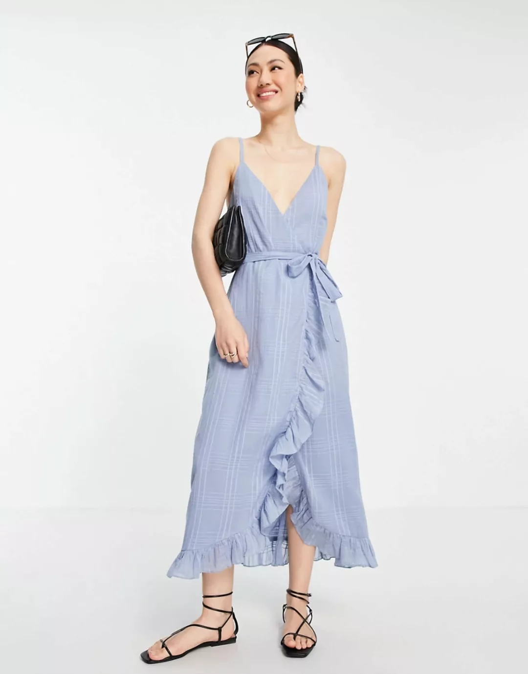ASOS DESIGN – Maxi-Sommerkleid im Wickeldesign mit Bindeband und gleichfarb günstig online kaufen