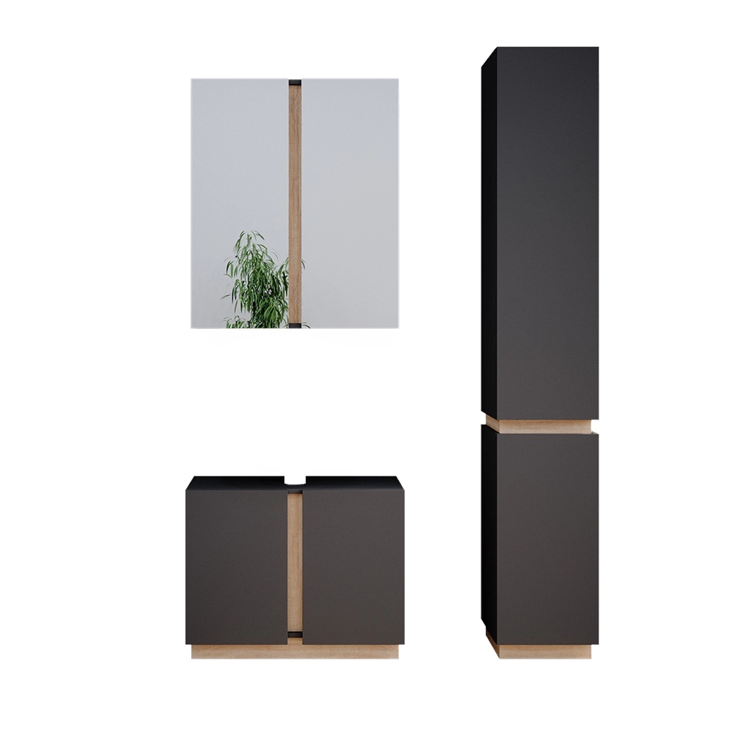 Vicco Badmöbel-Set Gloria Anthrazit/Sonoma 3 Teile mit Hochschrank günstig online kaufen