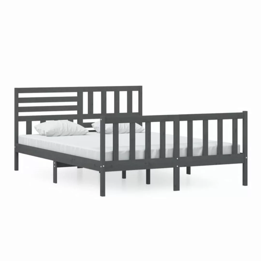 vidaXL Bettgestell Massivholzbett Grau 150x200 cm 5FT King Size Bett Bettra günstig online kaufen