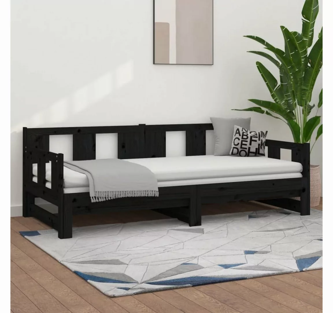 furnicato Bett Tagesbett Ausziehbar Schwarz Massivholz Kiefer 2x(90x190) cm günstig online kaufen