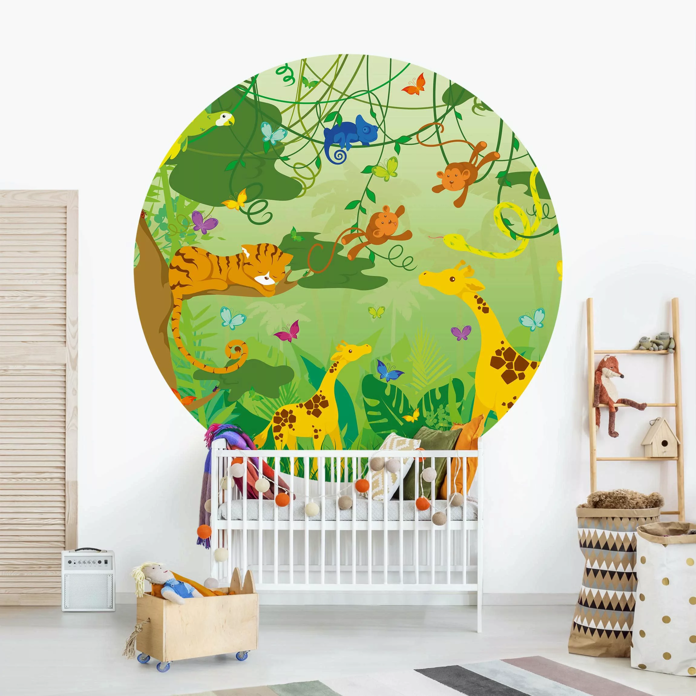 Bilderwelten Runde Tapete selbstklebend Kinderzimmer No.IS87 Dschungelspiel günstig online kaufen
