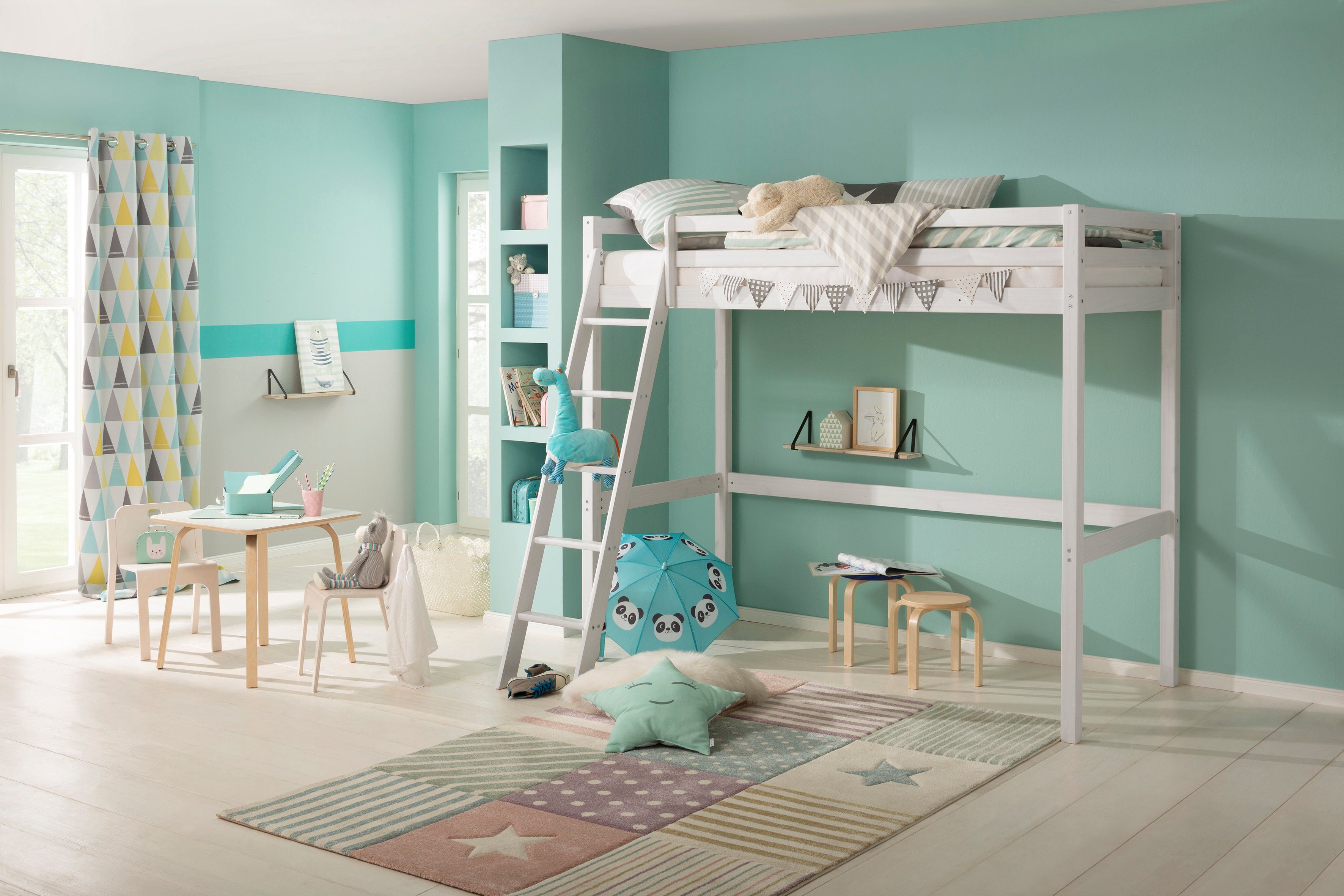 Lüttenhütt Kinderbett "Alpi", Kiefernholz, Inklusive Leiter und Lattenrost, günstig online kaufen