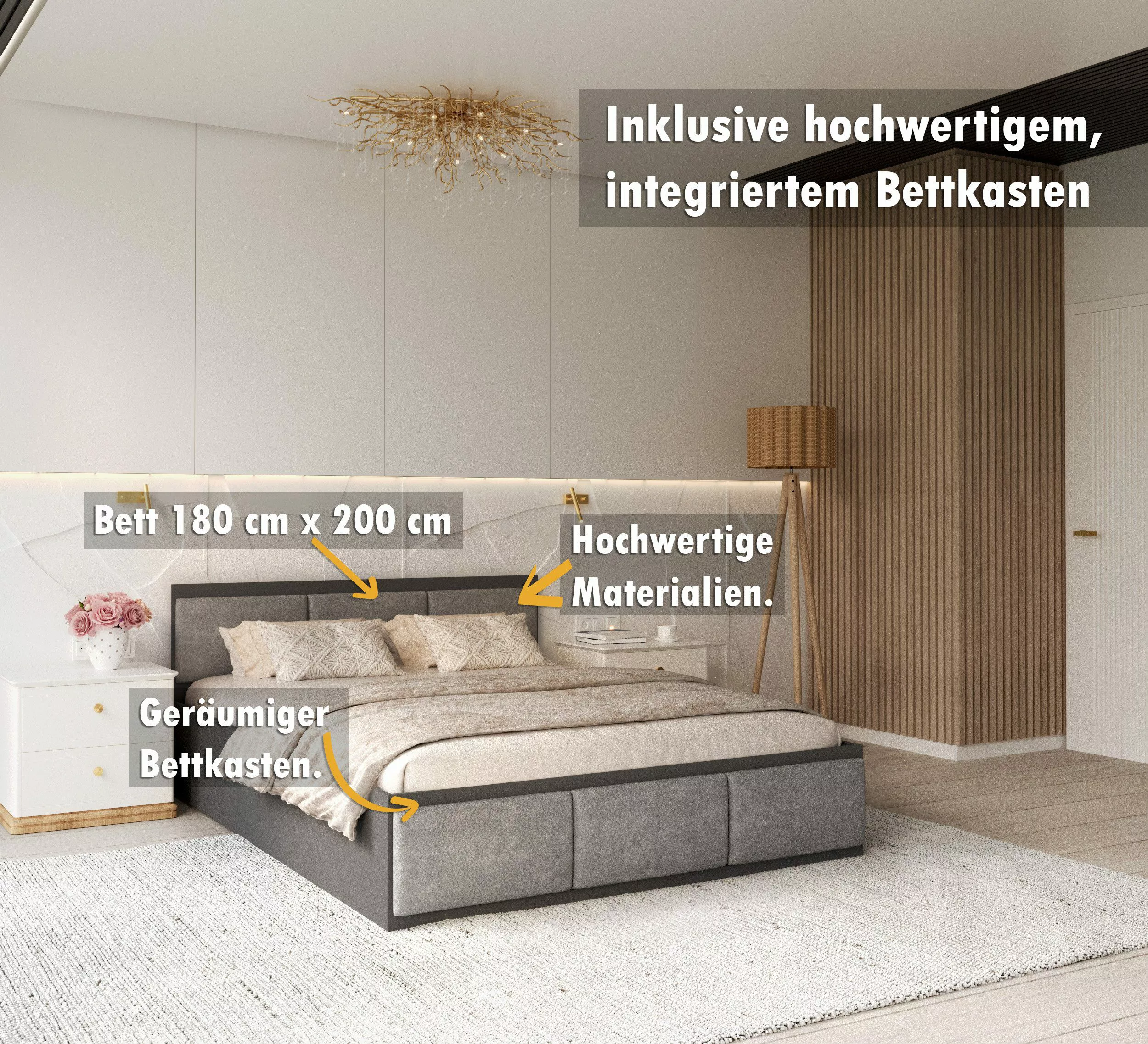 FDM Stauraumbett mit Bettkasten und Lattenrost günstig online kaufen