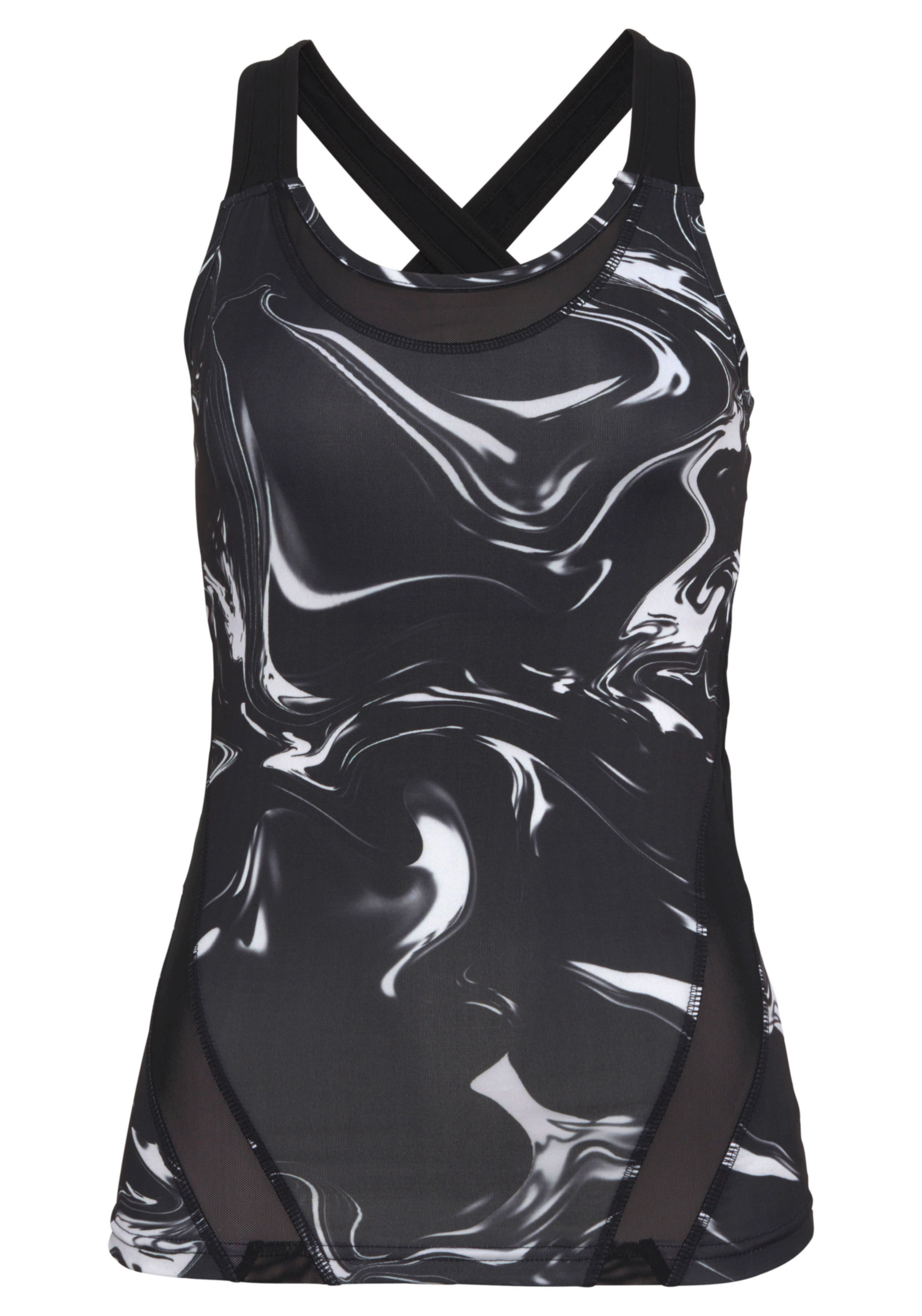 LASCANA ACTIVE Funktionsshirt "Marble", mit gekreuzten Trägern und Mesheins günstig online kaufen