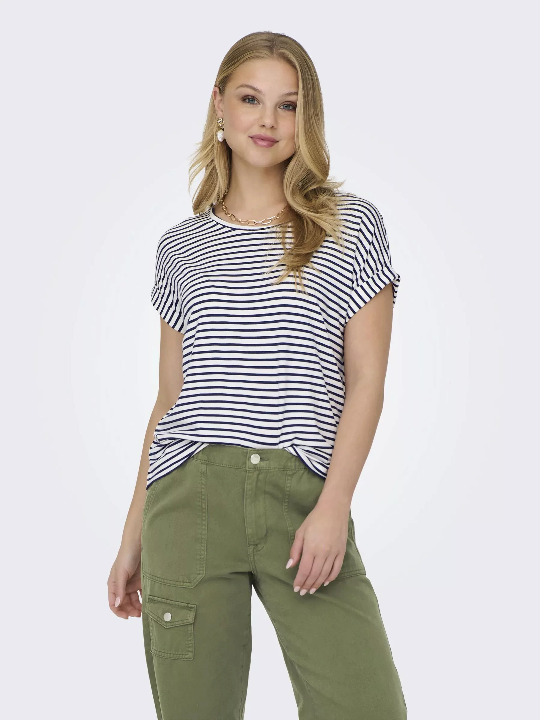 ONLY T-Shirt ONLMOSTER STRIPE S/S O-NECK TOP JRS NOOS mit Aufschlag am Arm günstig online kaufen