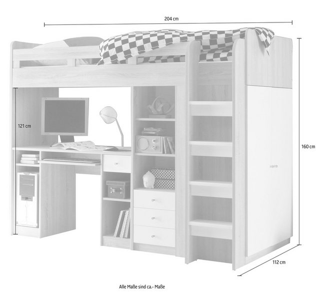 Begabino Hochbett Unit mit Kleiderschrank, Schreibtisch und Schubladen günstig online kaufen