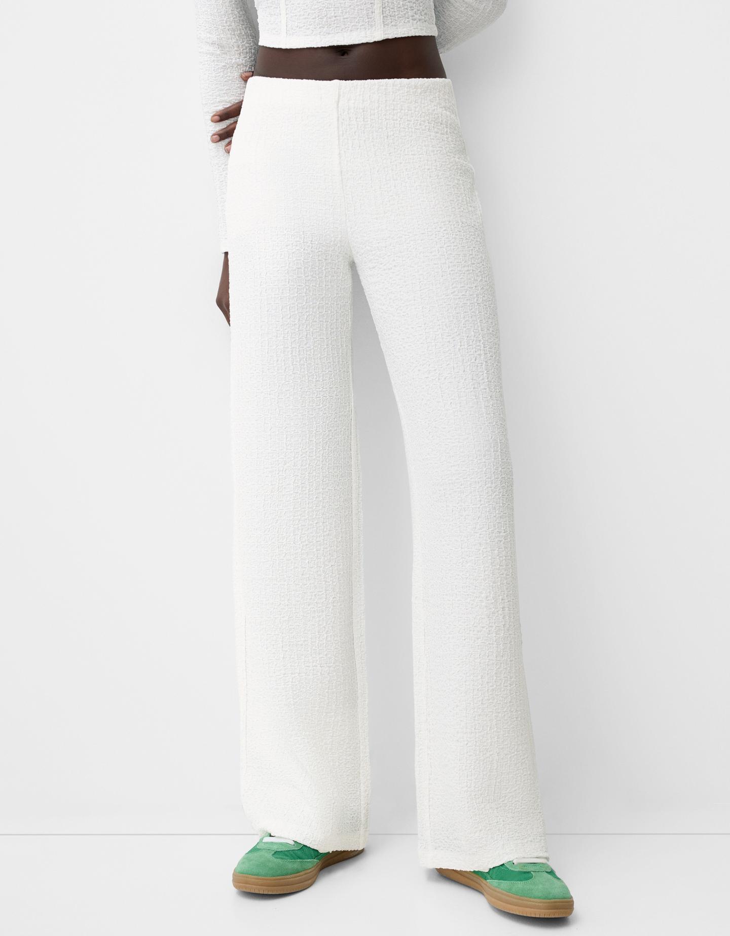 Bershka Wide-Leg-Hose Mit Waffelstruktur Damen L Weiss günstig online kaufen