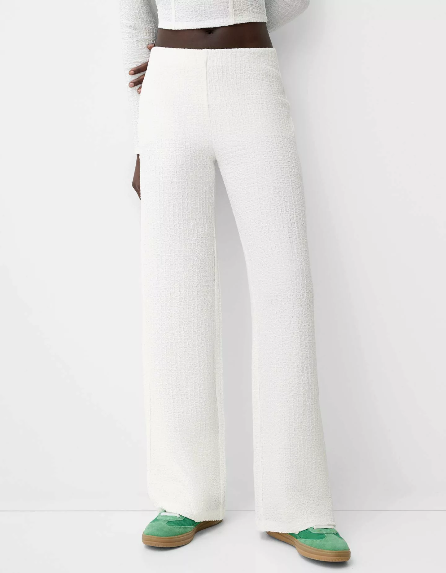 Bershka Wide-Leg-Hose Mit Waffelstruktur Damen S Weiss günstig online kaufen