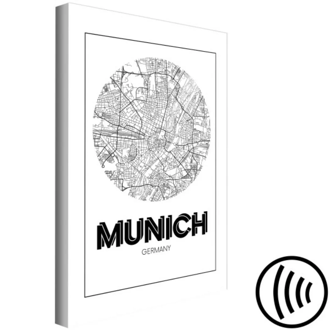 Bild auf Leinwand München - Stadtplan der deutschen Stadt in Schwarzweiß XX günstig online kaufen