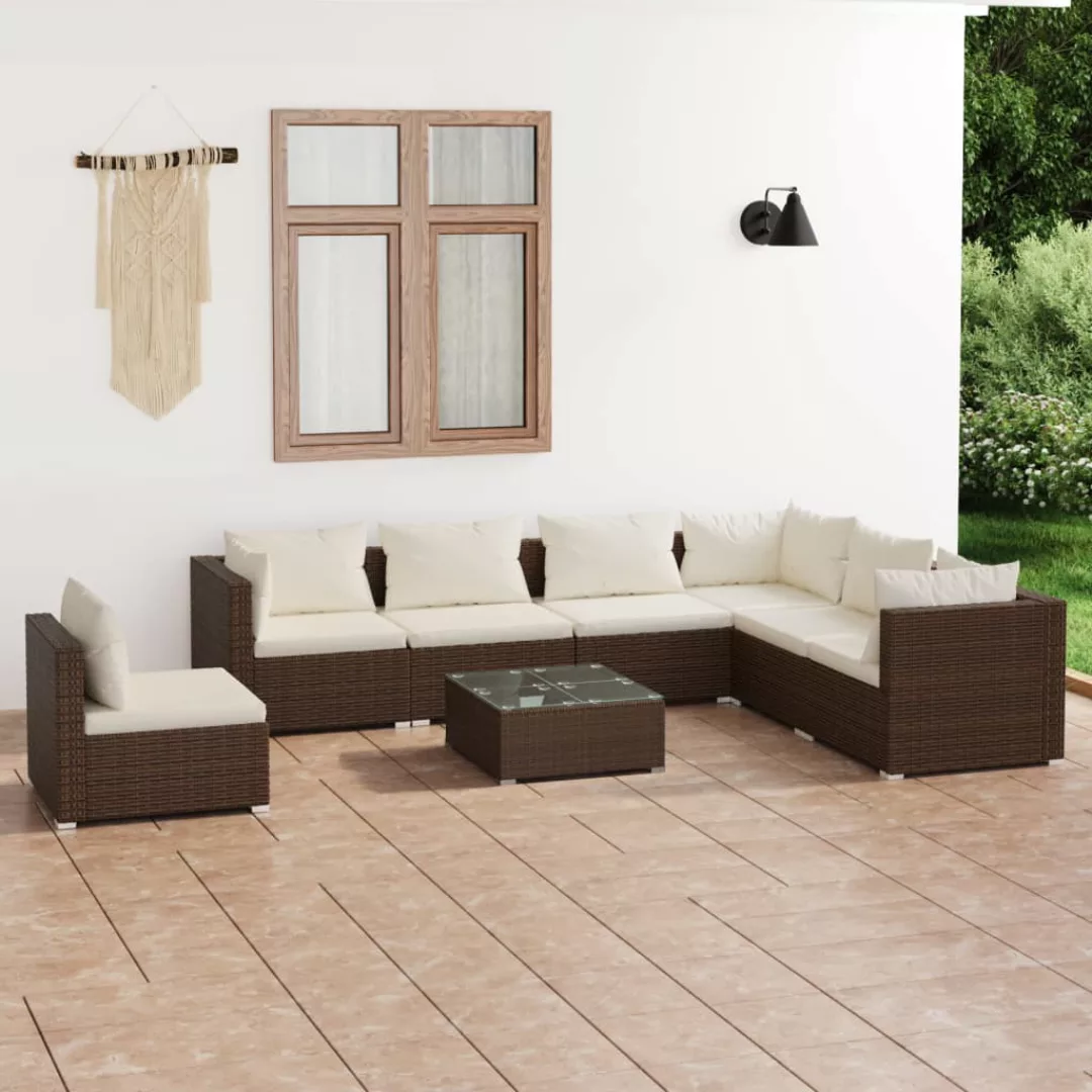 Vidaxl 8-tlg. Garten-lounge-set Mit Kissen Poly Rattan Braun günstig online kaufen