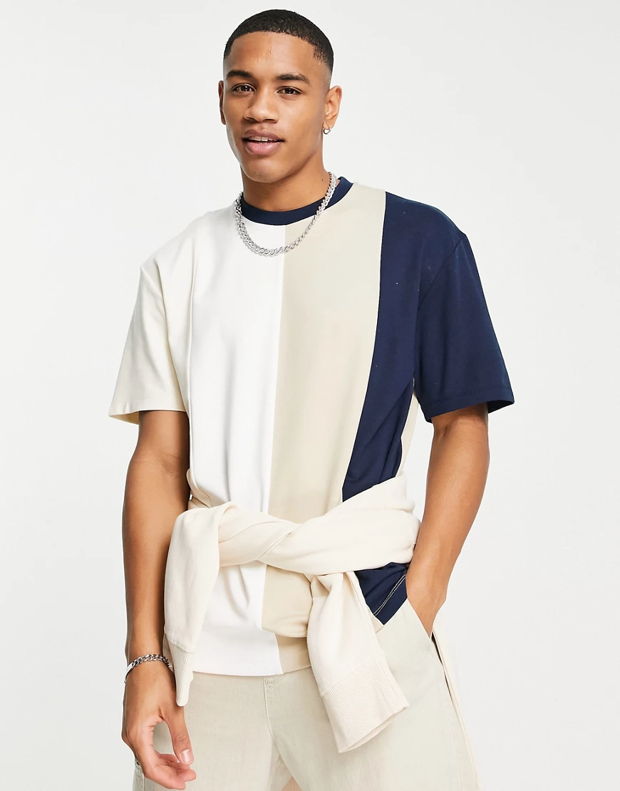 Topman – Oversize-T-Shirt im Farbblockdesign mit Einsätzen-Bunt günstig online kaufen