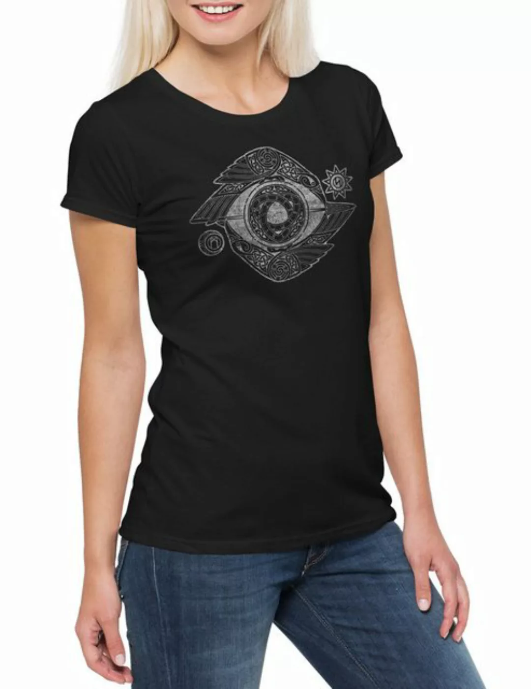 Urban Backwoods Print-Shirt Odin Eye Damen T-Shirt Odhin Auge Walhalla Rabe günstig online kaufen