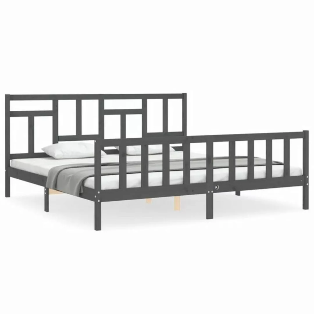 vidaXL Bett Massivholzbett mit Kopfteil Grau 200x200 cm günstig online kaufen