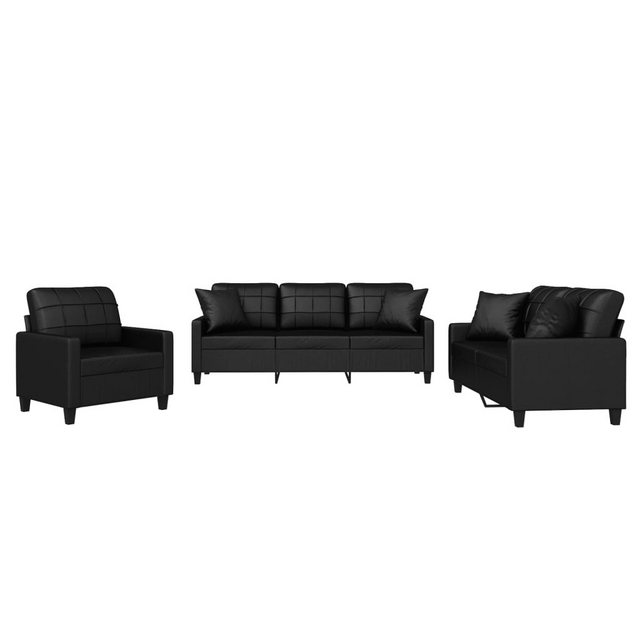 vidaXL Sofa Sofagarnitur mit Kissen Kunstleder, mit Zierkissen, Schwarz günstig online kaufen