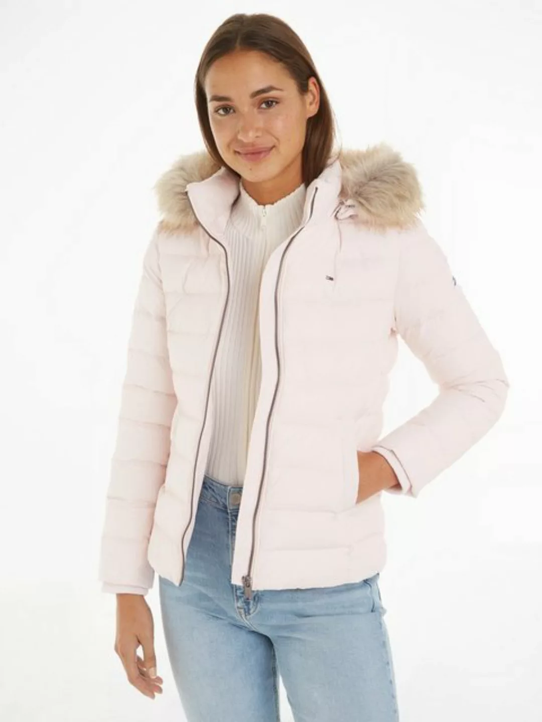 Tommy Jeans Daunenjacke BASIC HOODED DOWN JACKET mit Fellimitat an der Kapu günstig online kaufen