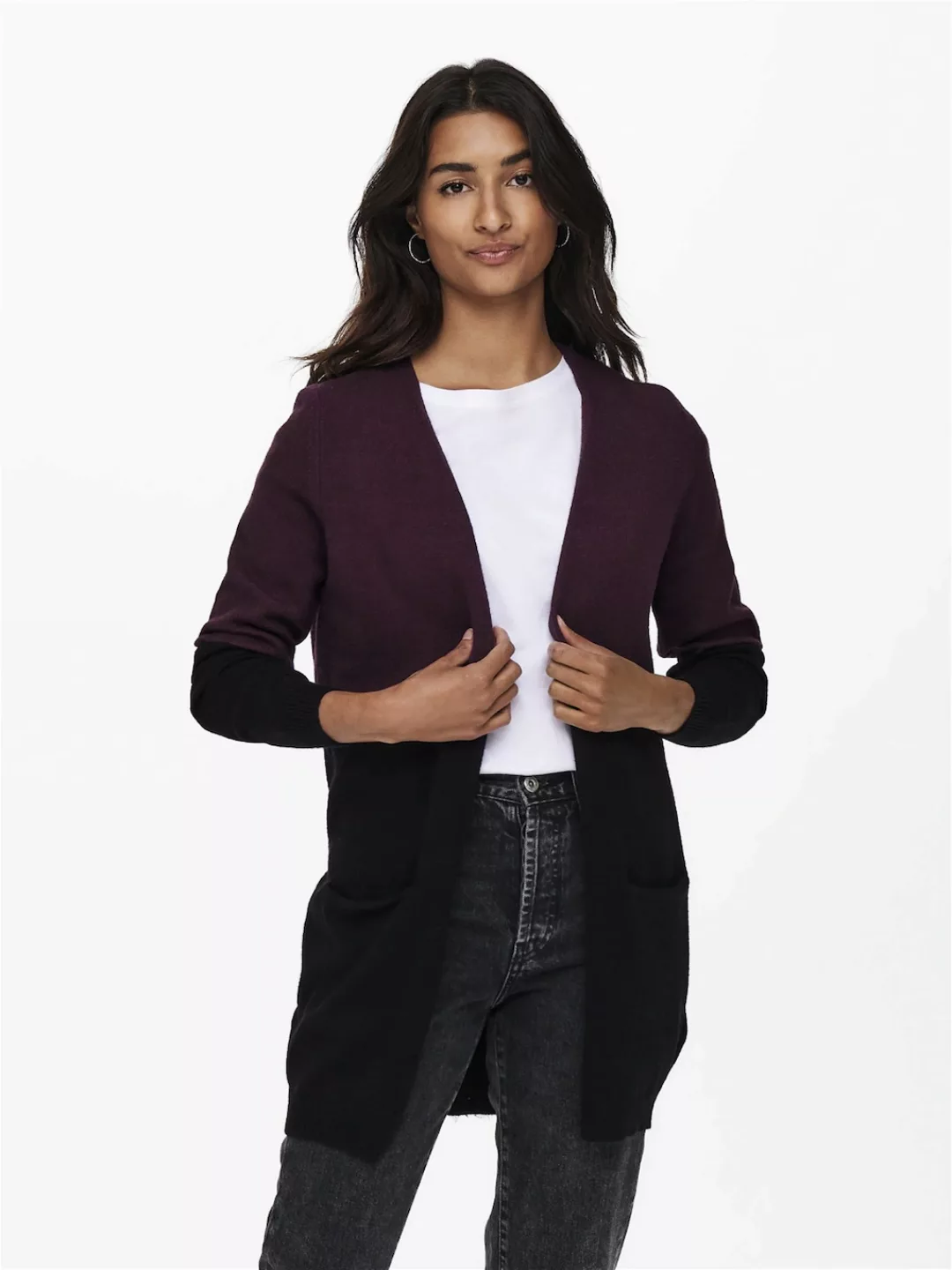 ONLY Cardigan Lange Strickjacke Cardigan mit Taschen ONLQUEEN 4263 in Weinr günstig online kaufen