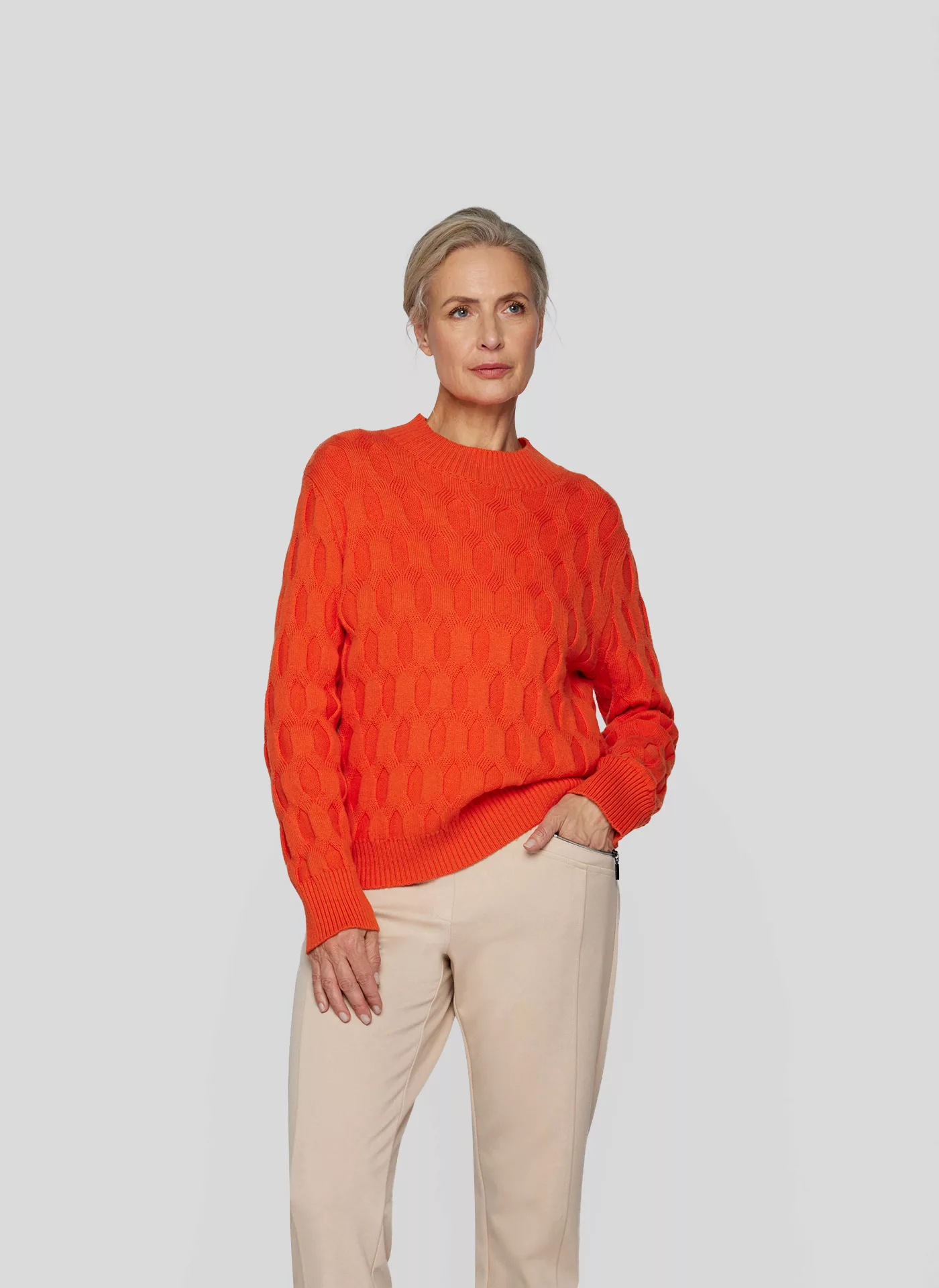 Rabe Strickpullover "RABE Modischer Zopfmuster-Pullover in Orange" günstig online kaufen