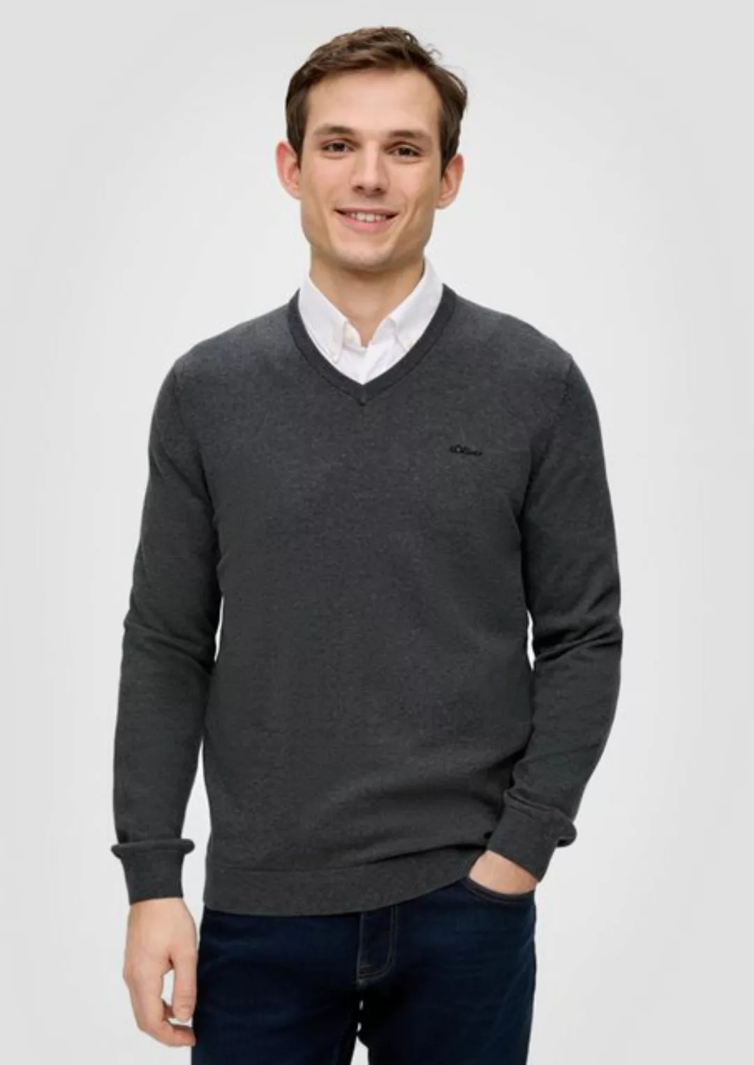 s.Oliver Strickpullover in melierter Optik mit Logo-Stickerei günstig online kaufen