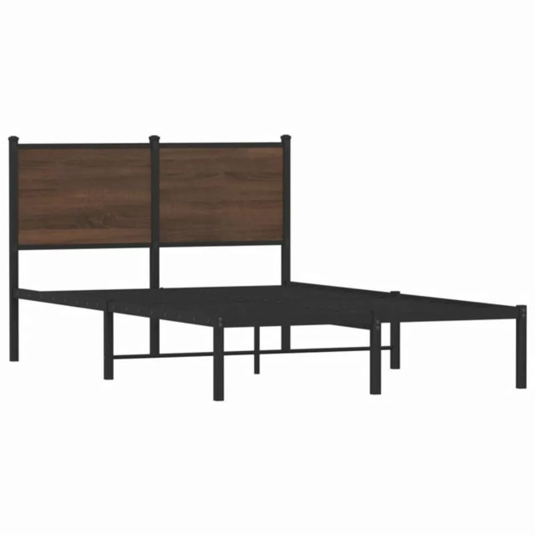 vidaXL Bett Bettgestell mit Kopfteil Metall Braun Eichen-Optik 120x190 cm günstig online kaufen