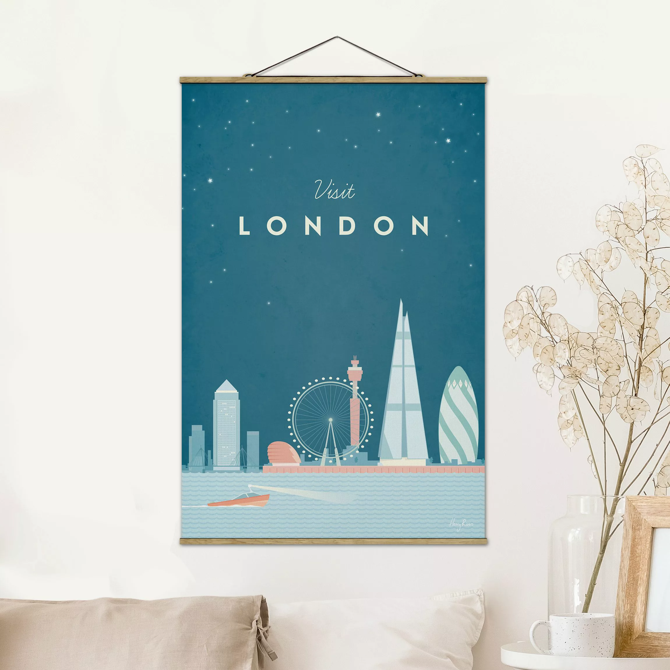 Stoffbild mit Posterleisten - Hochformat Reiseposter - London günstig online kaufen