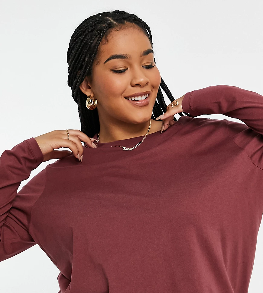 ASOS DESIGN Curve – Ultimate – Langärmliges Shirt aus Bio-Baumwollmix in Bu günstig online kaufen