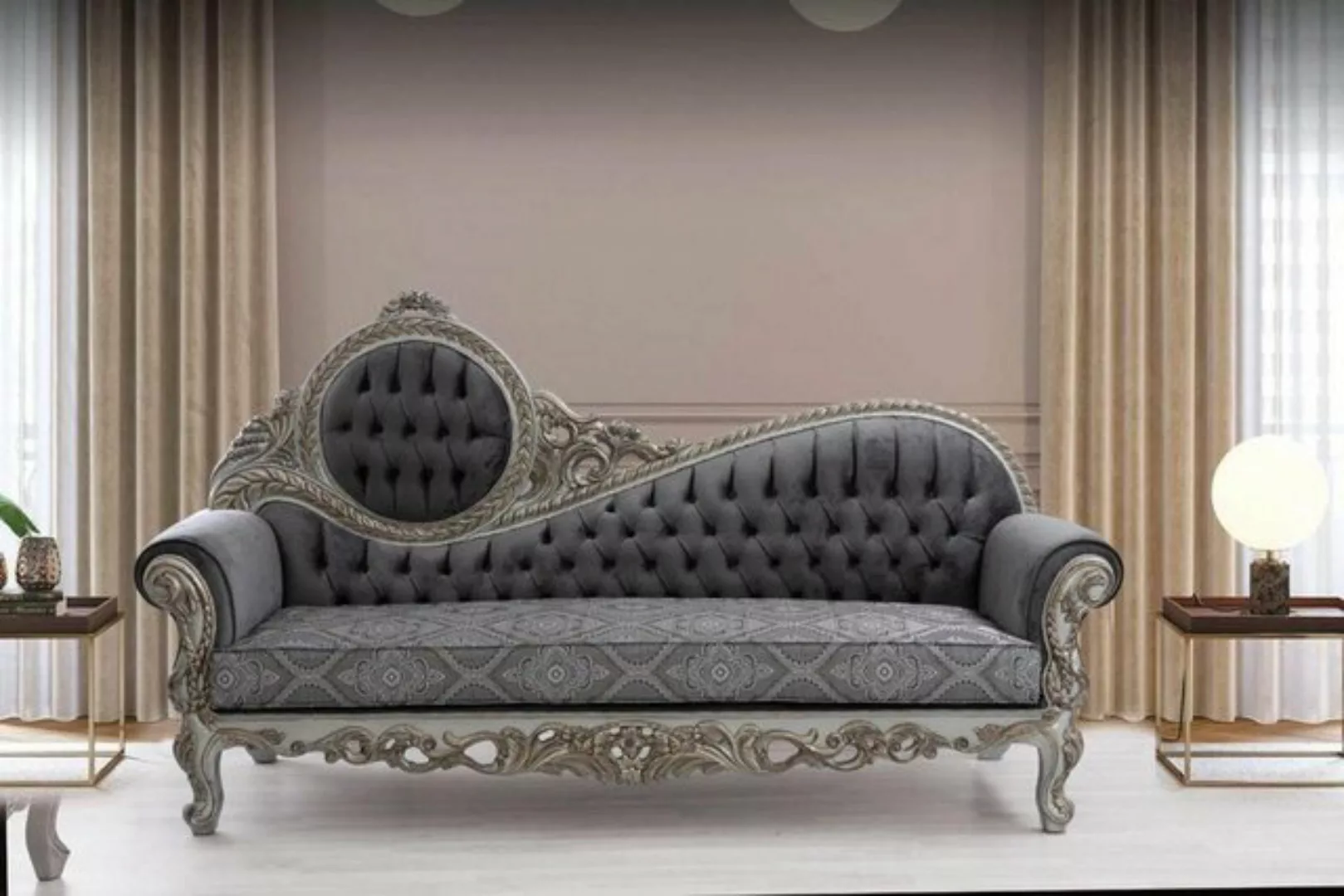 Casa Padrino Sofa Luxus Barock Sofa Grau / Blau / Silber / Bronze 230 x 90 günstig online kaufen