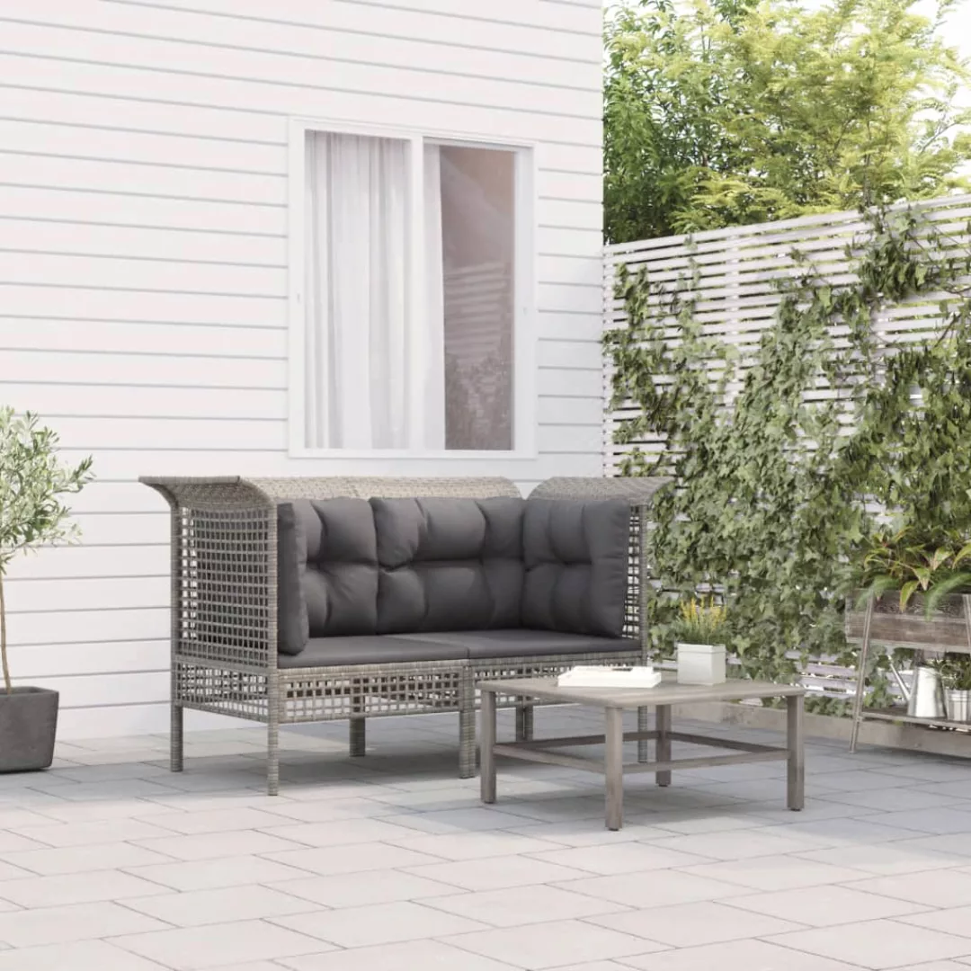 Vidaxl Garten-ecksofas Mit Kissen 2 Stk. Grau Poly Rattan günstig online kaufen