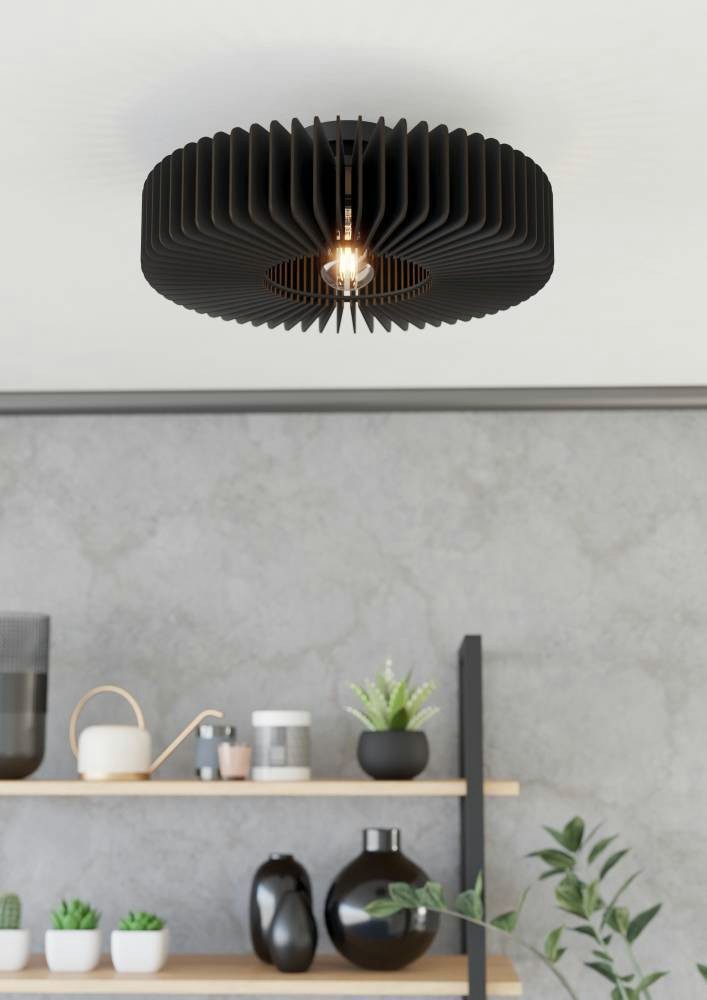 Deckenlampe Palombaia, schwarz, Ø 50 cm, Stahl/Holz, E27 günstig online kaufen